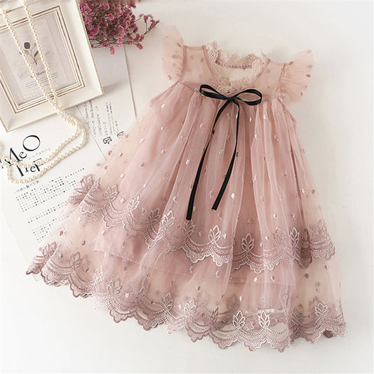 3-8 years kids gown lace casual dress