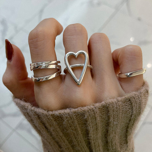 Textured 925 Sterling Silver Heart Multilayer Ring