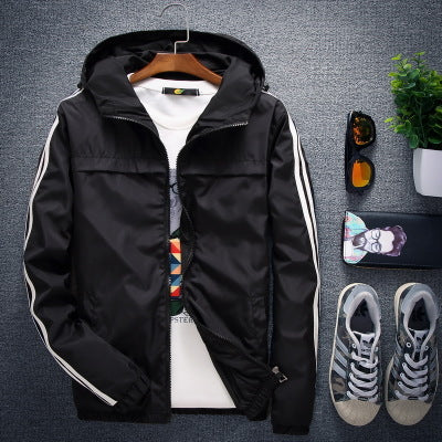 2021 spring and autumn new men's Hooded Jacket color simple all-match teenagers sport coat tide