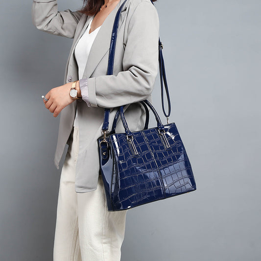 Ladies High-End Pu Solid Color Symmetrical Pattern Casual Tote Bag Messenger Handbag